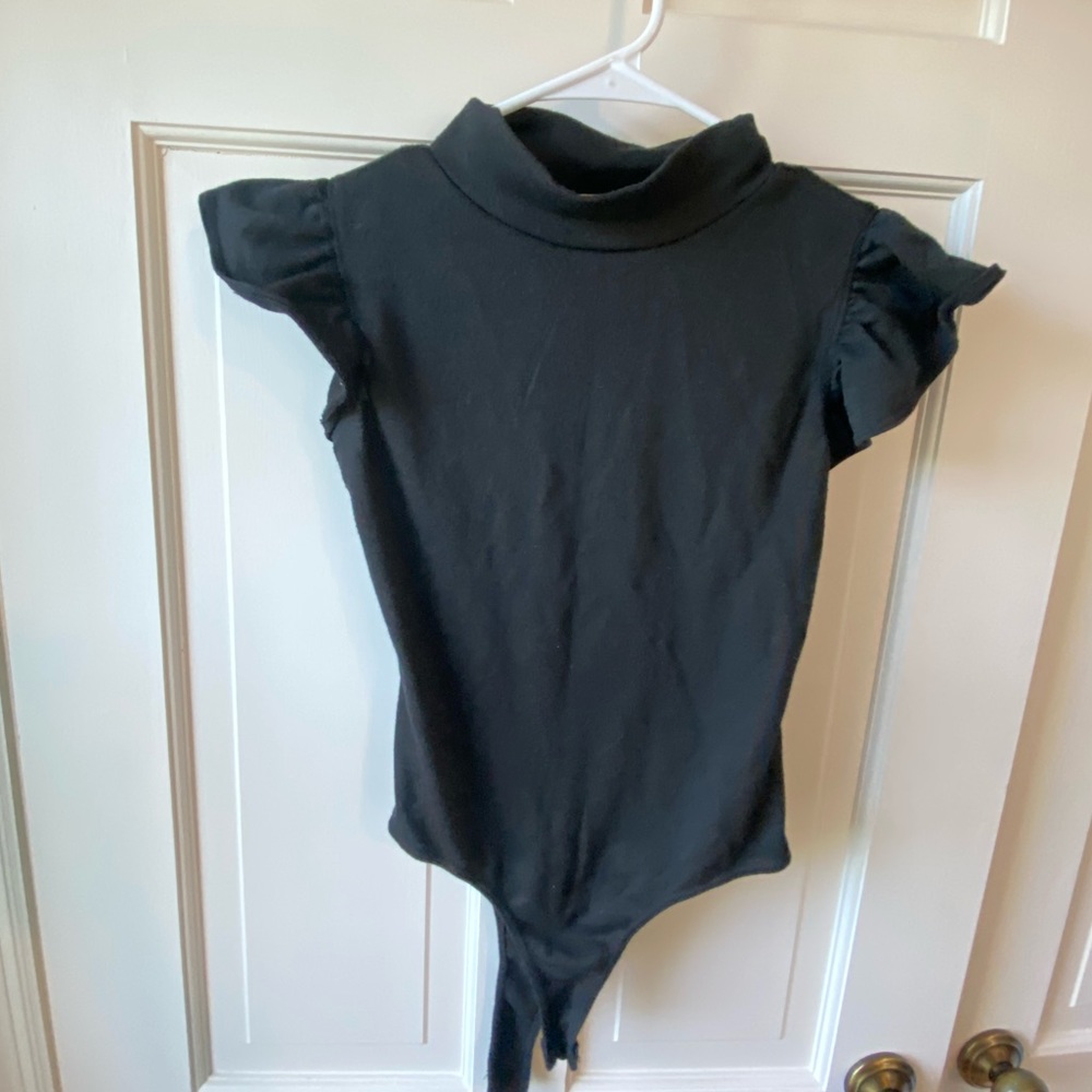 Black Bodysuit w/ Flutter Sleeve